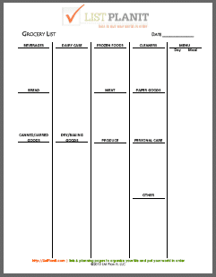 List Of Categories For An Organized Grocery List Listplanit