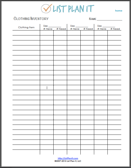 Clothing Inventory ListPlanIt
